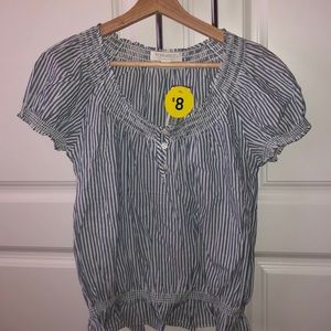 Ruffled blue and white striped shirt